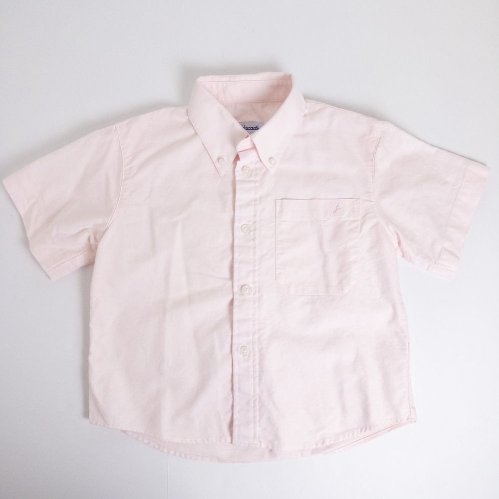 Jacadi‎ Oxford Short Sleeve Button Down Pocket Collared Shirt Pink Boys 6Y